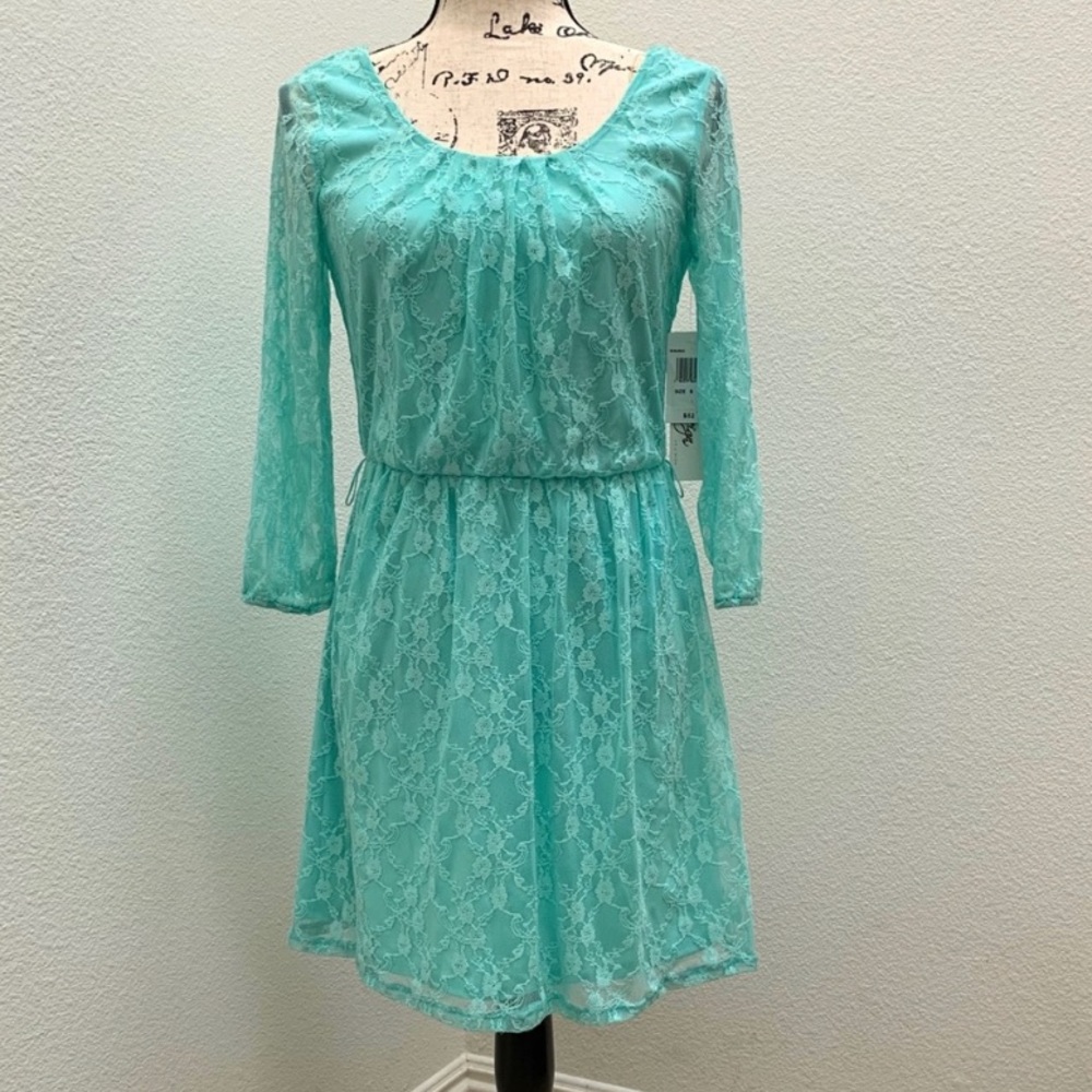 🆕 Boutique mint green vintage lace overlay lined swing dress
